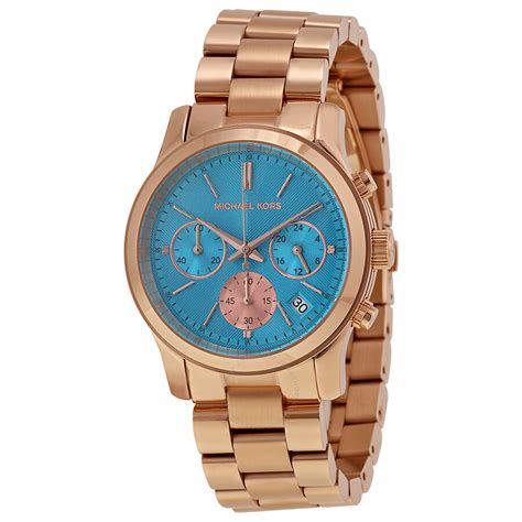 michael kors rose gold and blue watch|rose gold mk watch women's.